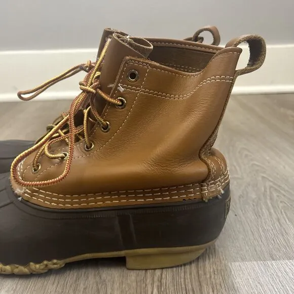LL Bean Duck Boots Mens Size 10 8&quot; Brown Leather Upper Lace Up Shoes Worn Soles