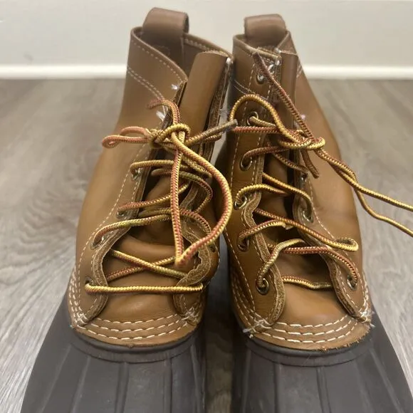 LL Bean Duck Boots Mens Size 10 8&quot; Brown Leather Upper Lace Up Shoes Worn Soles