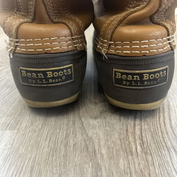 LL Bean Duck Boots Mens Size 10 8&quot; Brown Leather Upper Lace Up Shoes Worn Soles