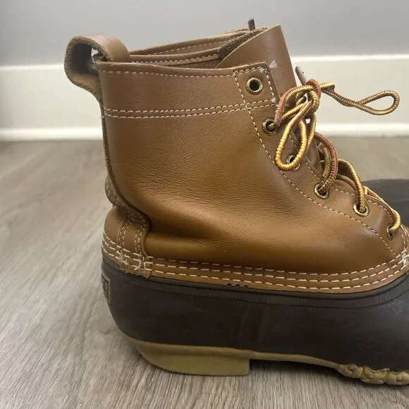 LL Bean Duck Boots Mens Size 10 8&quot; Brown Leather Upper Lace Up Shoes Worn Soles