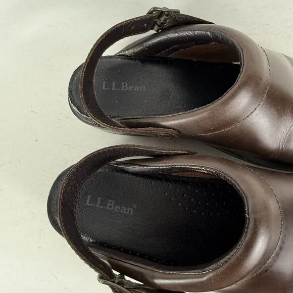 L.L. Bean Mule Clog Women's 9.5 Brown Leather Slip-On Casual Comfort Shoes