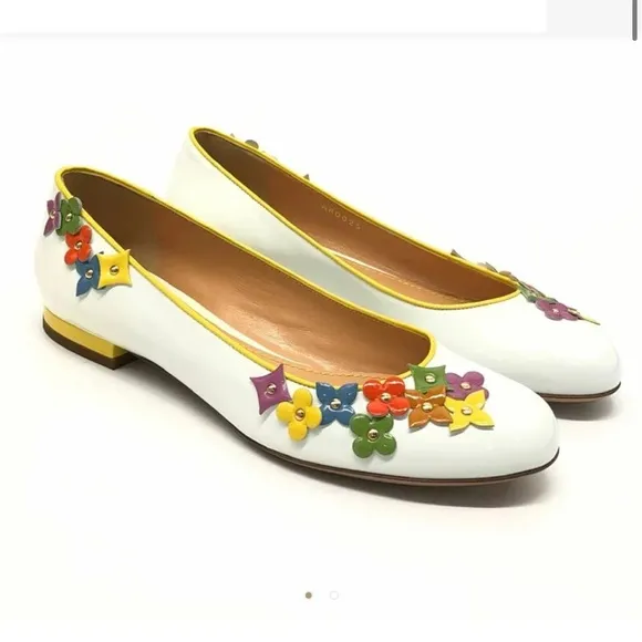 Louis Vuitton Women's White Leather Floral Ballet Flats