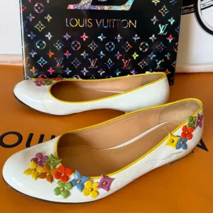 Louis Vuitton Women's White Leather Floral Ballet Flats
