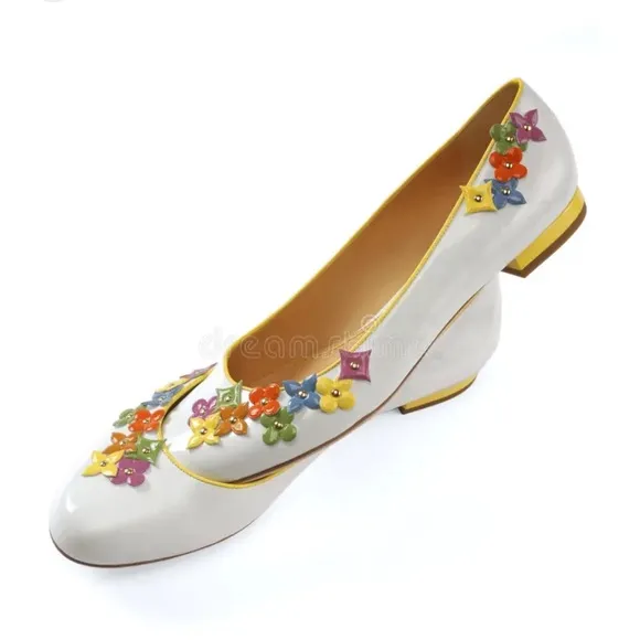 Louis Vuitton Women's White Leather Floral Ballet Flats