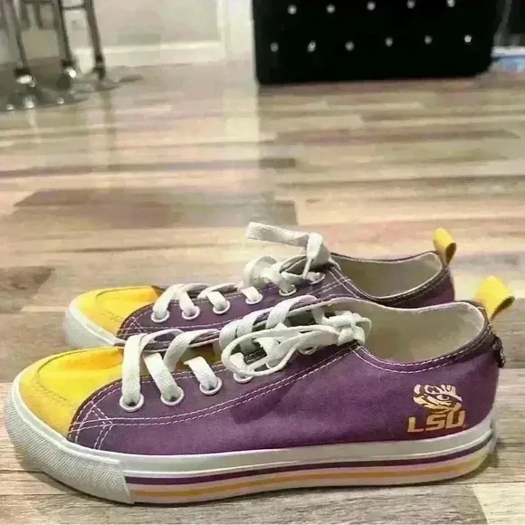 LSU Tigers Skicks Unisex Sneaker Shoes Purple Yellow Low Top Lace Up Woman Sz