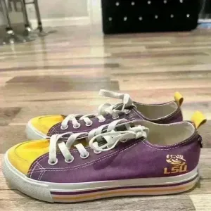 LSU Tigers Skicks Unisex Sneaker Shoes Purple Yellow Low Top Lace Up Woman Sz
