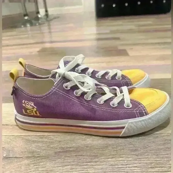 LSU Tigers Skicks Unisex Sneaker Shoes Purple Yellow Low Top Lace Up Woman Sz