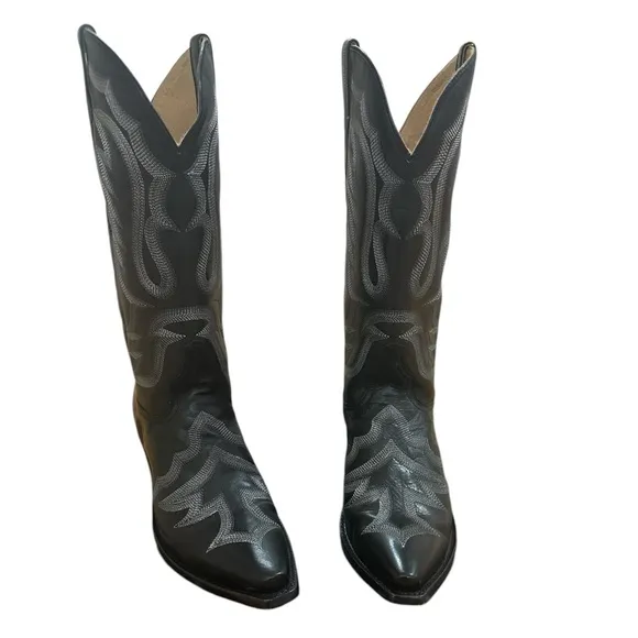 Lucchese Boots Black Cow Vamp Stitch Western Cowboy 8.5