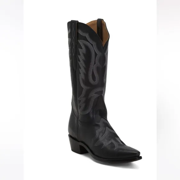 Lucchese Boots Black Cow Vamp Stitch Western Cowboy 8.5