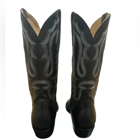 Lucchese Boots Black Cow Vamp Stitch Western Cowboy 8.5