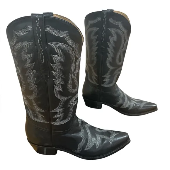 Lucchese Boots Black Cow Vamp Stitch Western Cowboy 8.5
