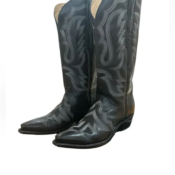Lucchese Boots Black Cow Vamp Stitch Western Cowboy 8.5