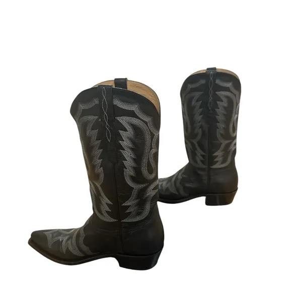 Lucchese Boots Black Cow Vamp Stitch Western Cowboy 8.5