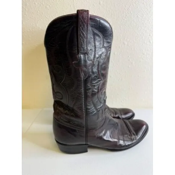 Lucchese Burgundy Maroon Leather Cowboy Western Boots Men’s Size 9.5 D