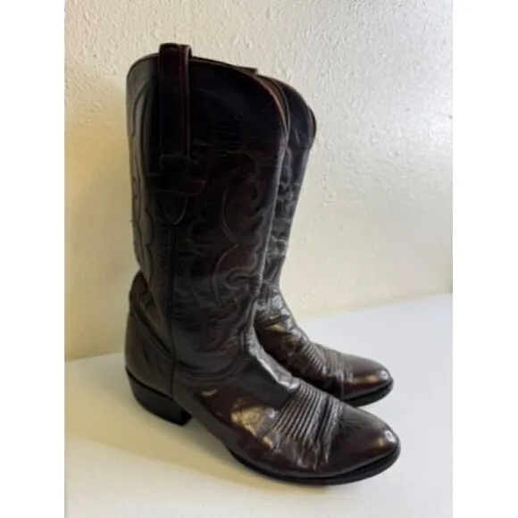 Lucchese Burgundy Maroon Leather Cowboy Western Boots Men’s Size 9.5 D
