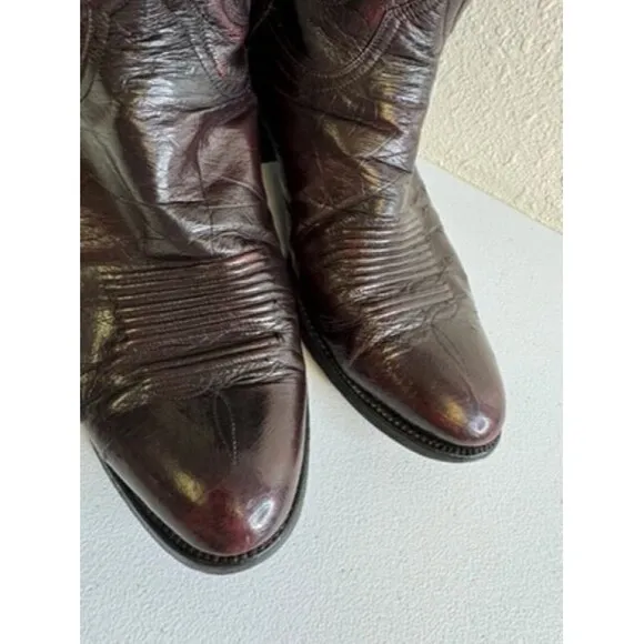 Lucchese Burgundy Maroon Leather Cowboy Western Boots Men’s Size 9.5 D