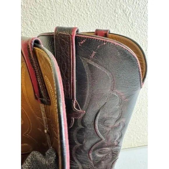Lucchese Burgundy Maroon Leather Cowboy Western Boots Men’s Size 9.5 D