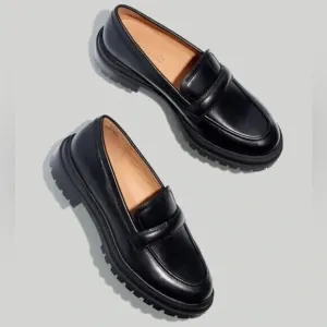 Madewell $158 The Bradley Lugsole Loafer Flats Black Leather Size 12 NG674