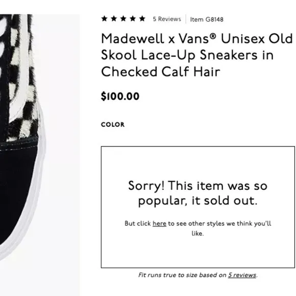 Madewell x Vans Unisex Old Skool Lace-Up Sneakers Women's Size 6.5