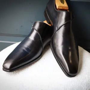 Magnanni 8.5-M Black and Blue-hued Monk Strap Mens Dress Shoes