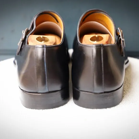 Magnanni 8.5-M Black and Blue-hued Monk Strap Mens Dress Shoes