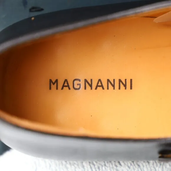 Magnanni 8.5-M Black and Blue-hued Monk Strap Mens Dress Shoes