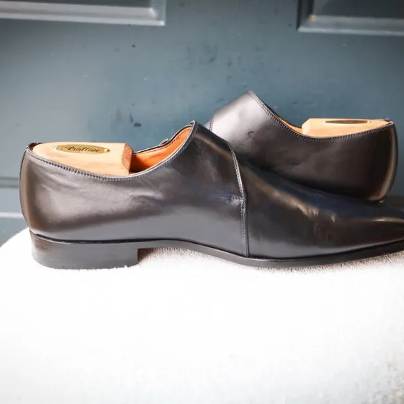 Magnanni 8.5-M Black and Blue-hued Monk Strap Mens Dress Shoes