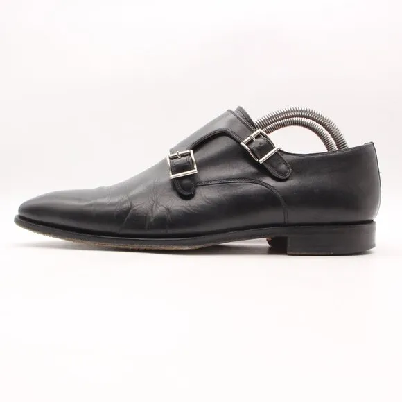 Magnanni Double Monk Strap Men's Size 8 M Black Leather Dress Shoes