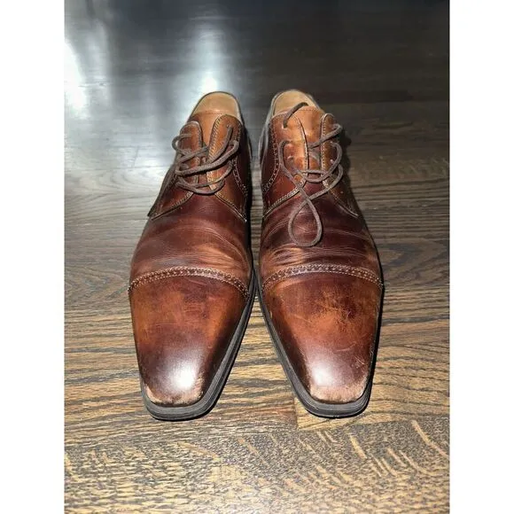 Magnanni Dress Shoes Cap Toe Oxford Brown Leather Mens Size 12 M Workwear
