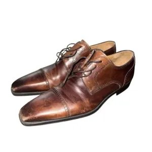 Magnanni Dress Shoes Cap Toe Oxford Brown Leather Mens Size 12 M Workwear