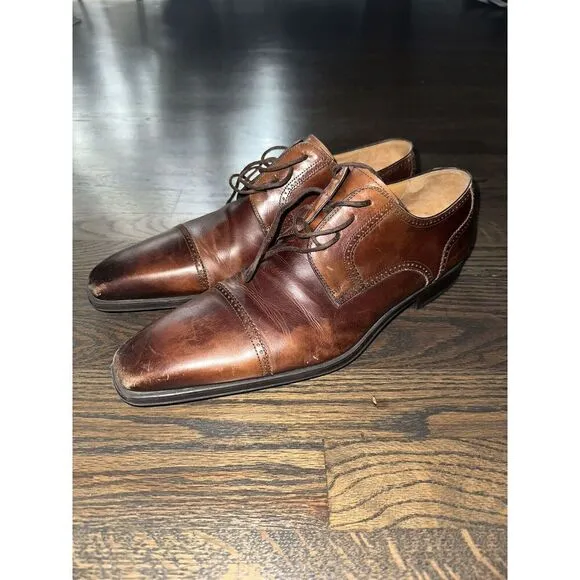 Magnanni Dress Shoes Cap Toe Oxford Brown Leather Mens Size 12 M Workwear