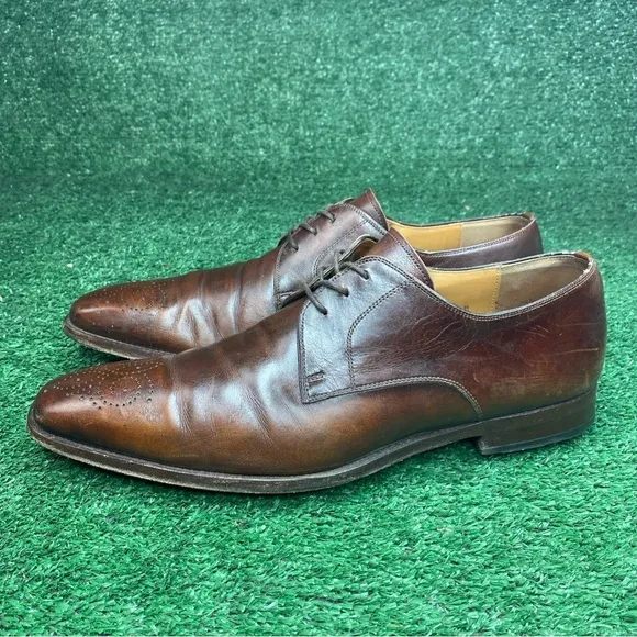 Magnanni Lace Up Oxford Brown Leather Dress Shoes Mens Size 10