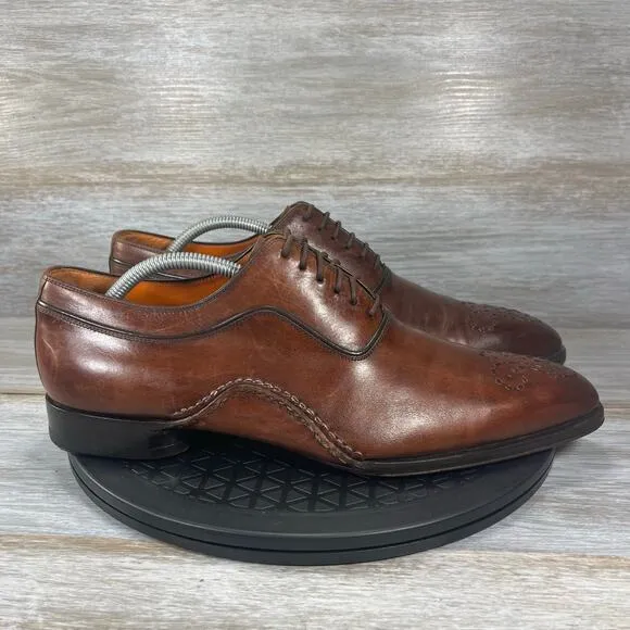 Magnanni Mens Cognac Brown Leather Oxfords Dress Shoes Size 9 M