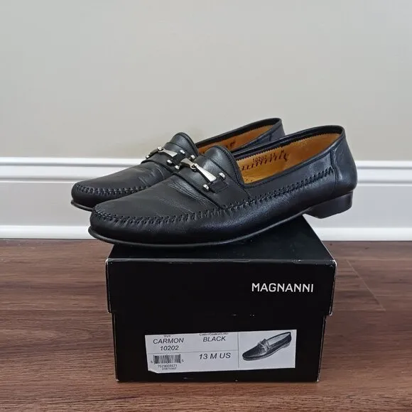Magnanni Mens Loafers Horsebit Size 13M Black Leather Bit Slip On Dress Shoes