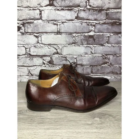 Magnanni Neiman Marcus Burnished Brown Leather Wingtip Dress Shoes Men Sz 10M US