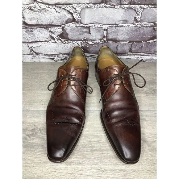 Magnanni Neiman Marcus Burnished Brown Leather Wingtip Dress Shoes Men Sz 10M US