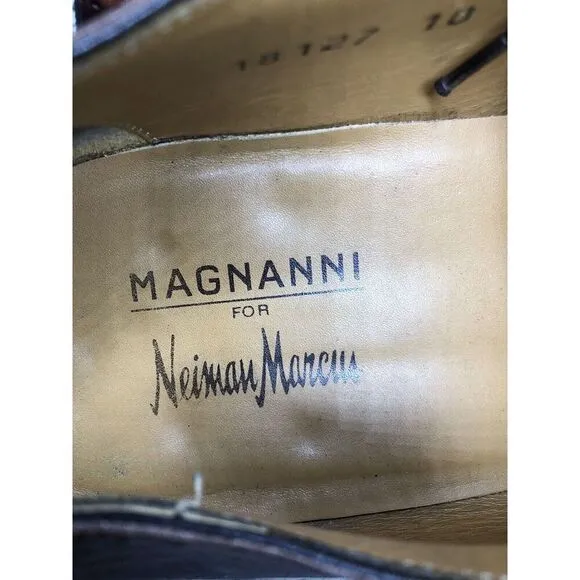 Magnanni Neiman Marcus Burnished Brown Leather Wingtip Dress Shoes Men Sz 10M US