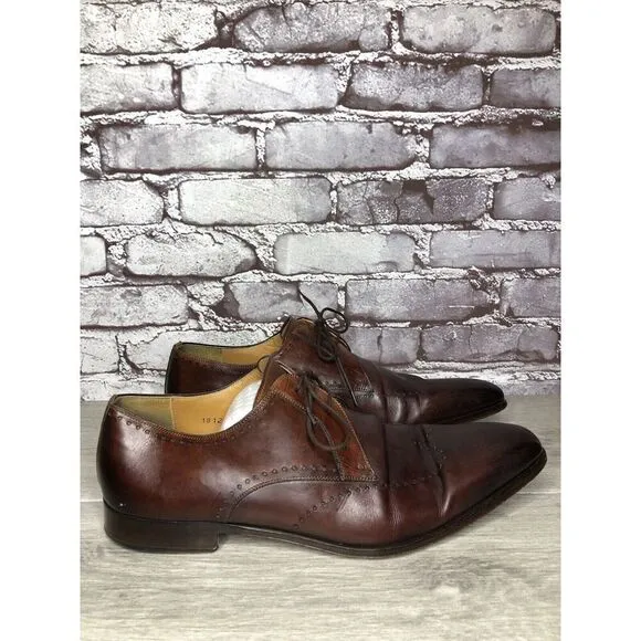 Magnanni Neiman Marcus Burnished Brown Leather Wingtip Dress Shoes Men Sz 10M US