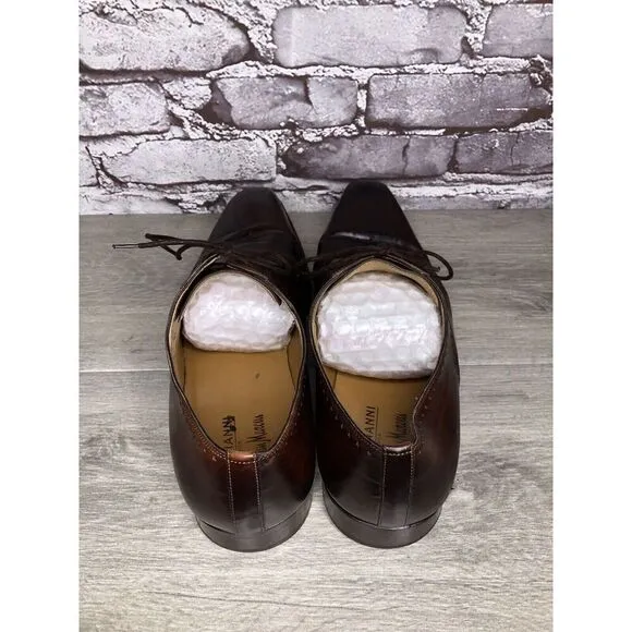 Magnanni Neiman Marcus Burnished Brown Leather Wingtip Dress Shoes Men Sz 10M US