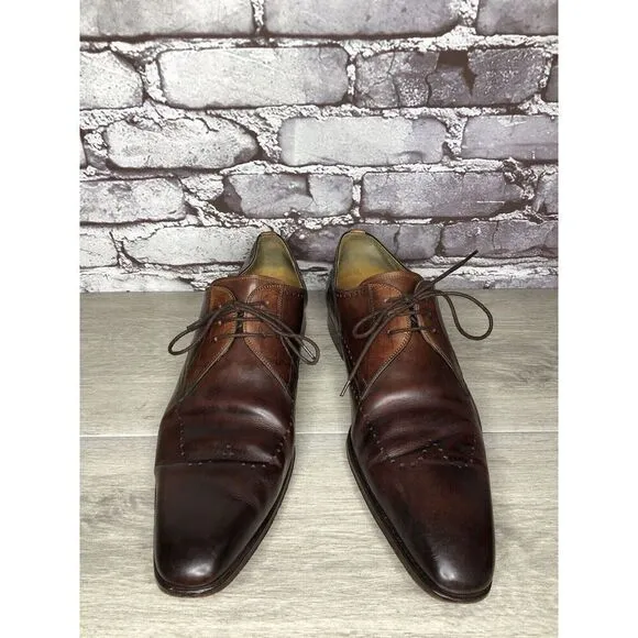 Magnanni Neiman Marcus Burnished Brown Leather Wingtip Dress Shoes Men Sz 10M US