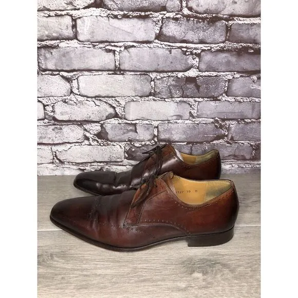 Magnanni Neiman Marcus Burnished Brown Leather Wingtip Dress Shoes Men Sz 10M US