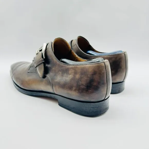 Magnanni Shoes Mens 9 Brown Leather Monk Strap Casual Dress Slip On Oxford