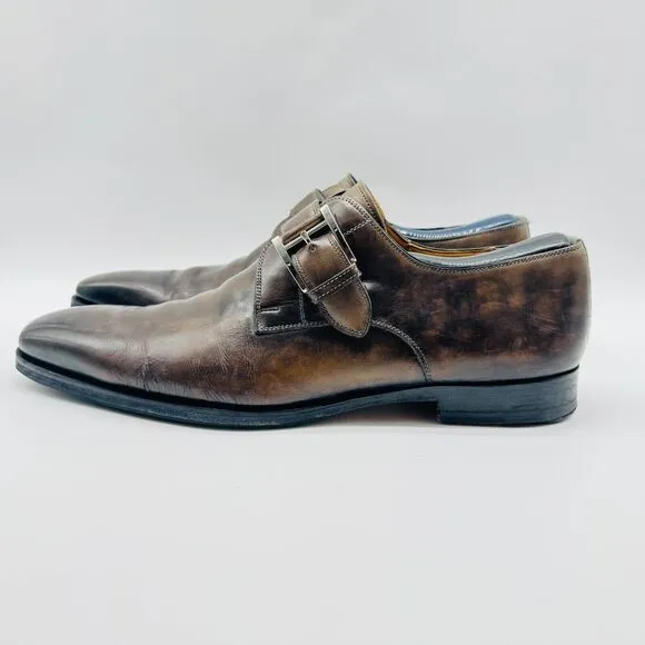 Magnanni Shoes Mens 9 Brown Leather Monk Strap Casual Dress Slip On Oxford
