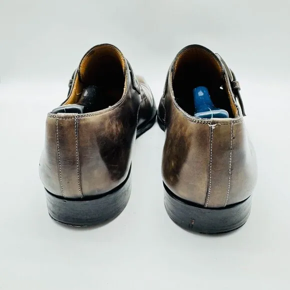 Magnanni Shoes Mens 9 Brown Leather Monk Strap Casual Dress Slip On Oxford