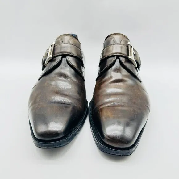 Magnanni Shoes Mens 9 Brown Leather Monk Strap Casual Dress Slip On Oxford