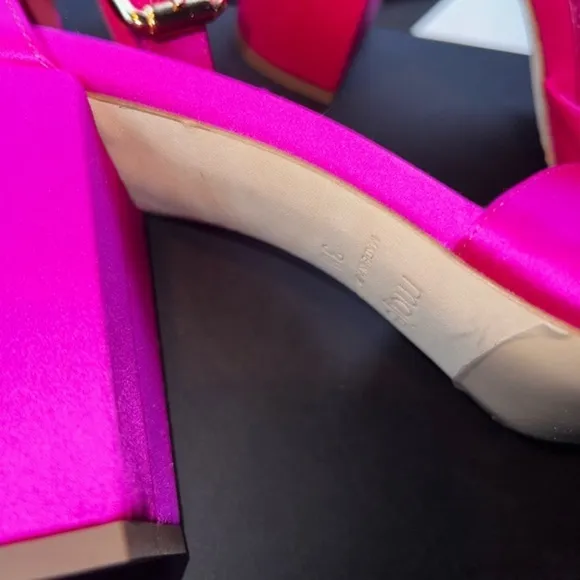Maje Silk and Leather Heels Rose Fluo Forigama Sandals New in Box sz 8