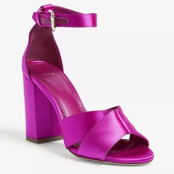 Maje Silk and Leather Heels Rose Fluo Forigama Sandals New in Box sz 8