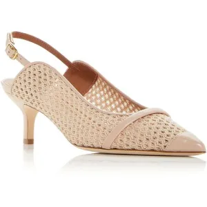 Malone Souliers Womens Marion Beige Leather Kitten Slingback Heels Shoes New