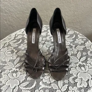 Manolo Blahnik Gun powder dark gray  Strappy Heels