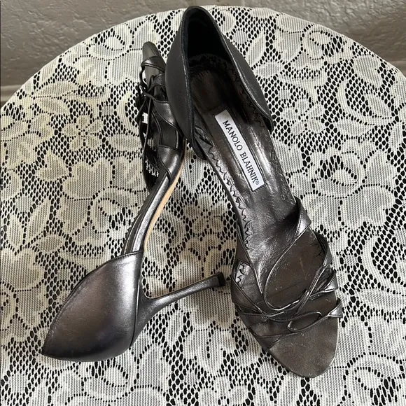 Manolo Blahnik Gun powder dark gray  Strappy Heels